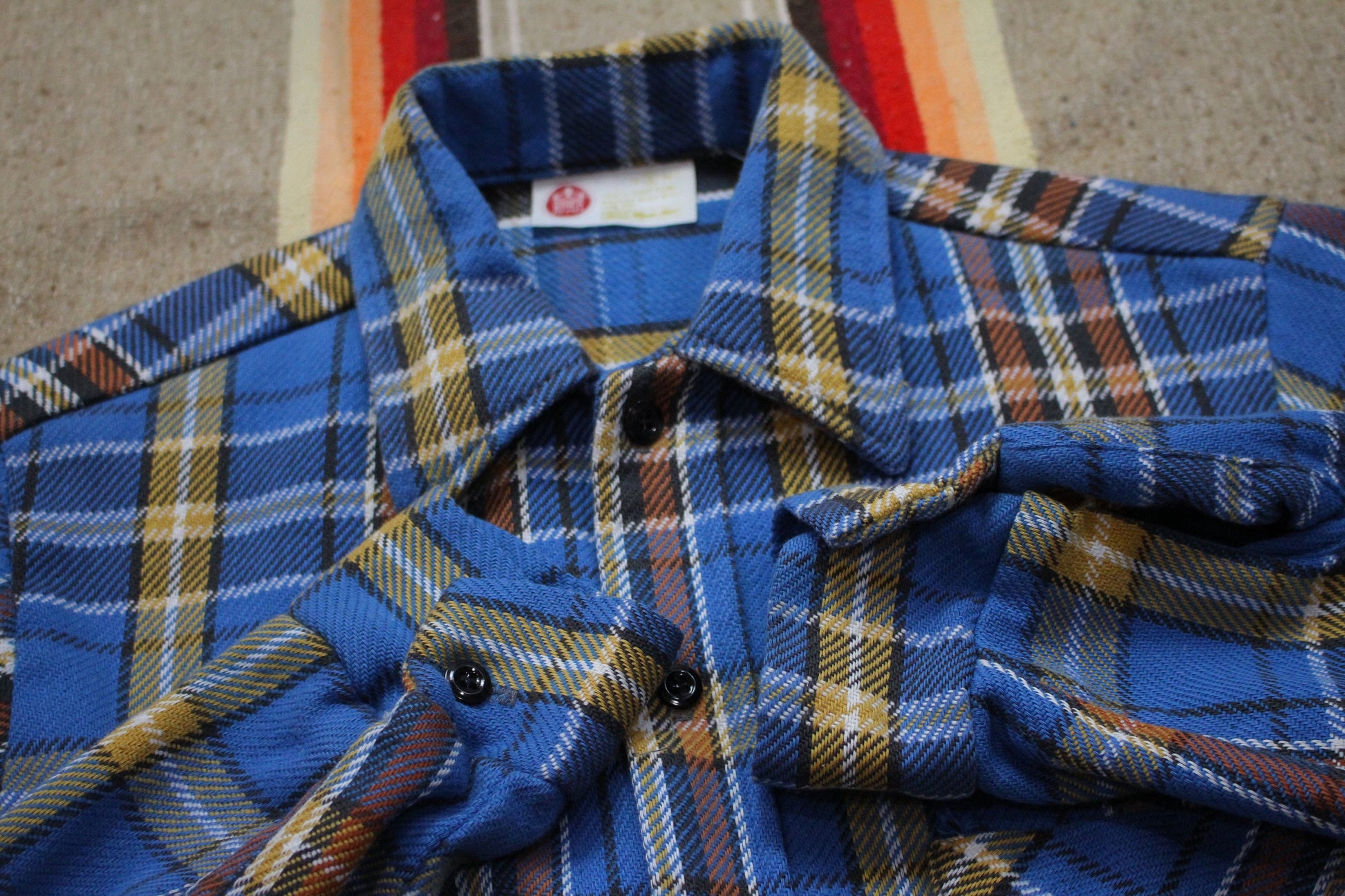 1980s Sears Kings Road Blue Plaid Flannel Shirt Size S