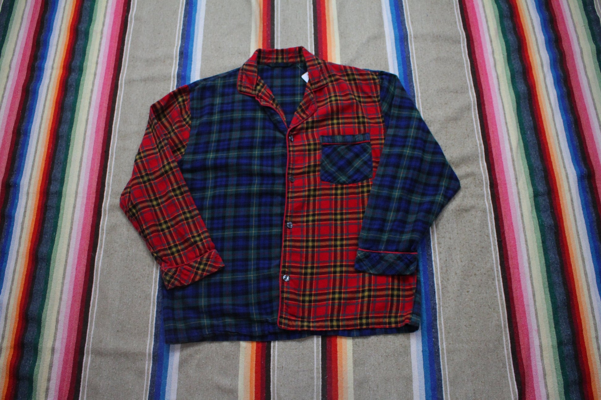 1980s/1990s Unbranded Color Block Plaid Flannel Sleep Shirt Size L