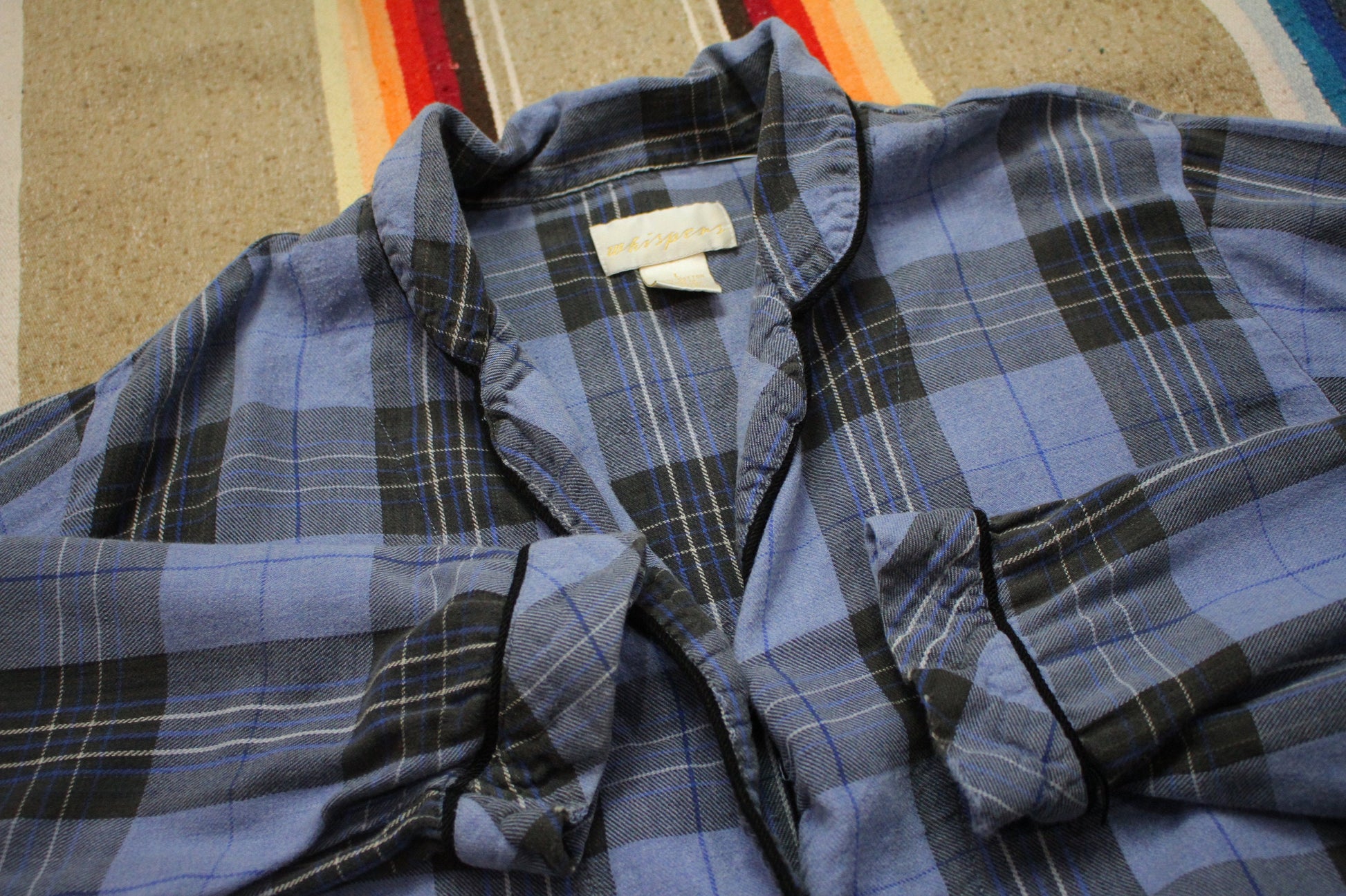 1990s Whispers Blue Plaid Sleep Shirt Size L