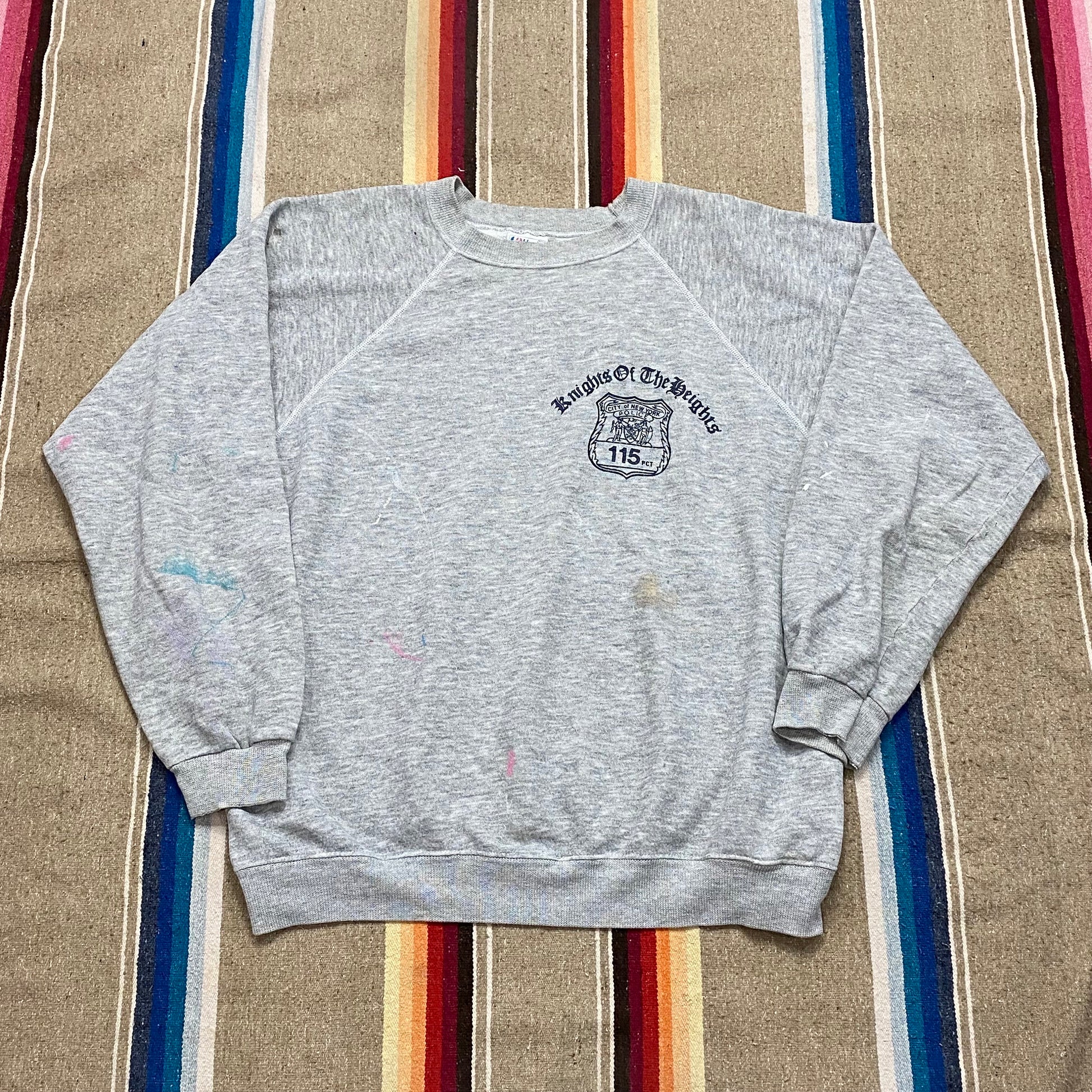 1980s Hanes New York City Police Knights of the Heights 115 PCT Raglan Painter Sweatshirt Made in USA Size L
