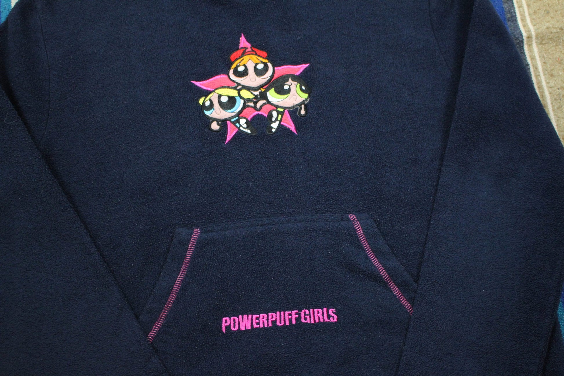 2000s 2000 Cartoon Network Power Puff Girls Embroidered Fleece Hoodie Sweatshirt Size L