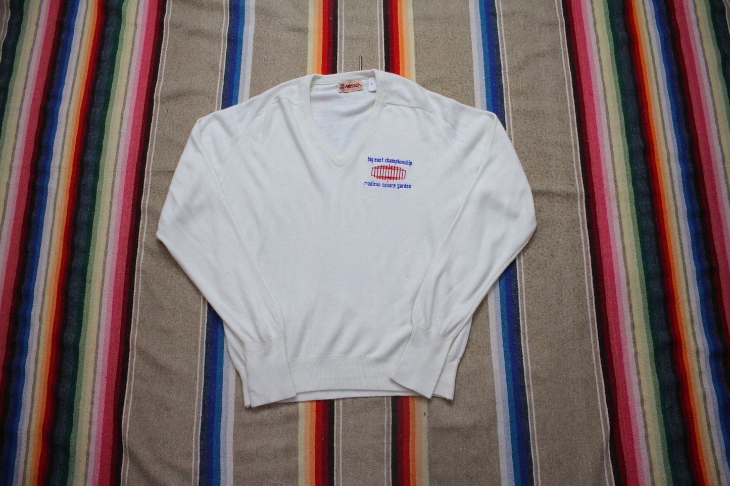 1980s Antigua of Scottsdale Big East Championship Madison Square Garden V-Neck Sweater Made in USA Size L
