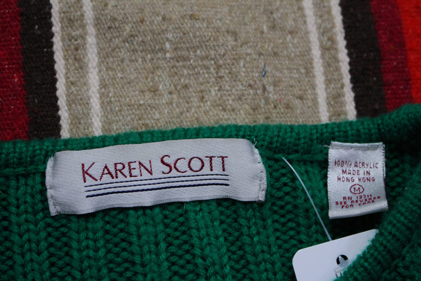 1980s/1990s Karen Scott Green Acrylic Cable Knit Sweater Size M/L