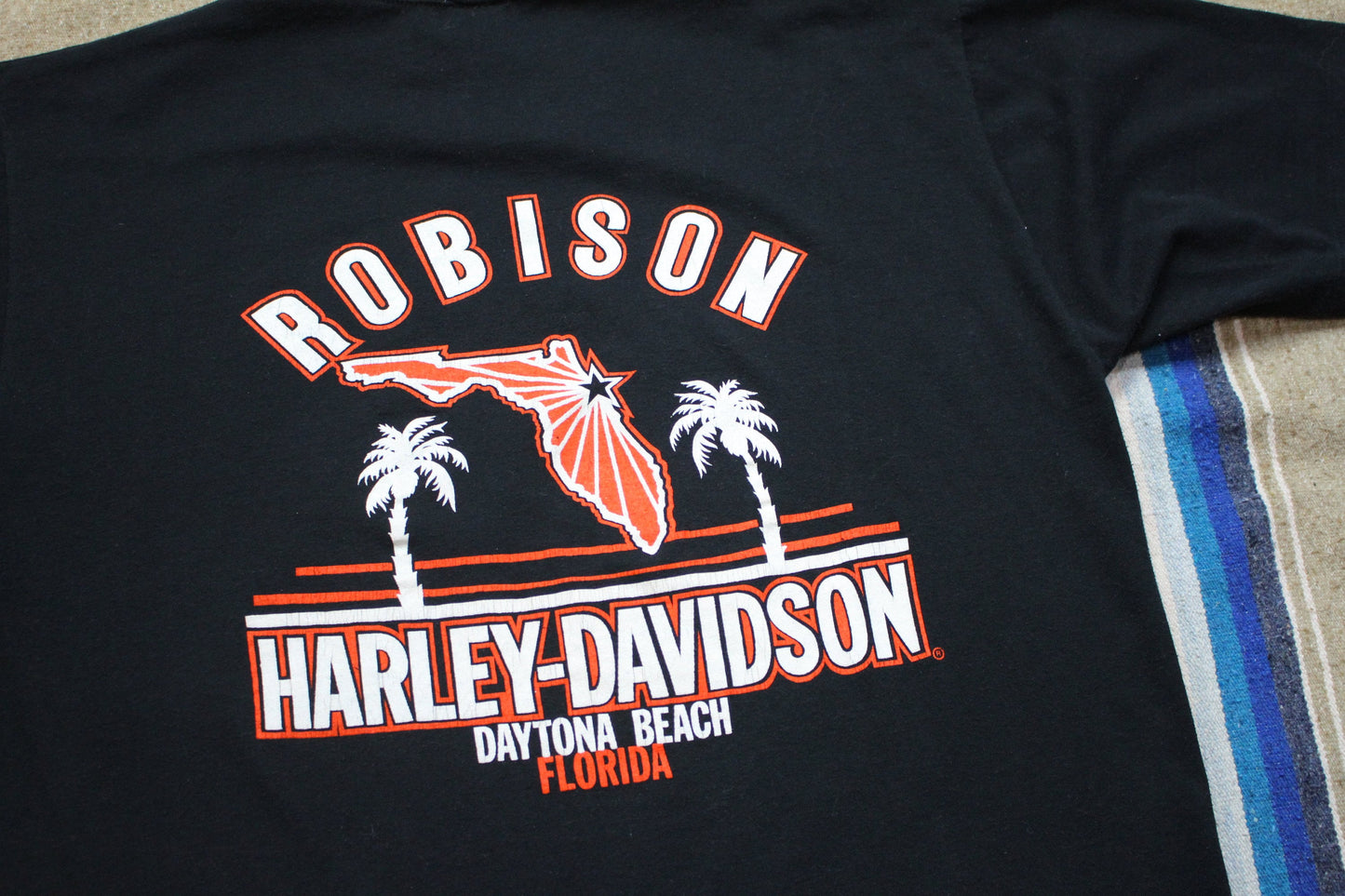 1980s/1990s Harley-Davidson Palm Trees Robison Daytona Beach Florida Motorcycle T-Shirt Made in USA Size L