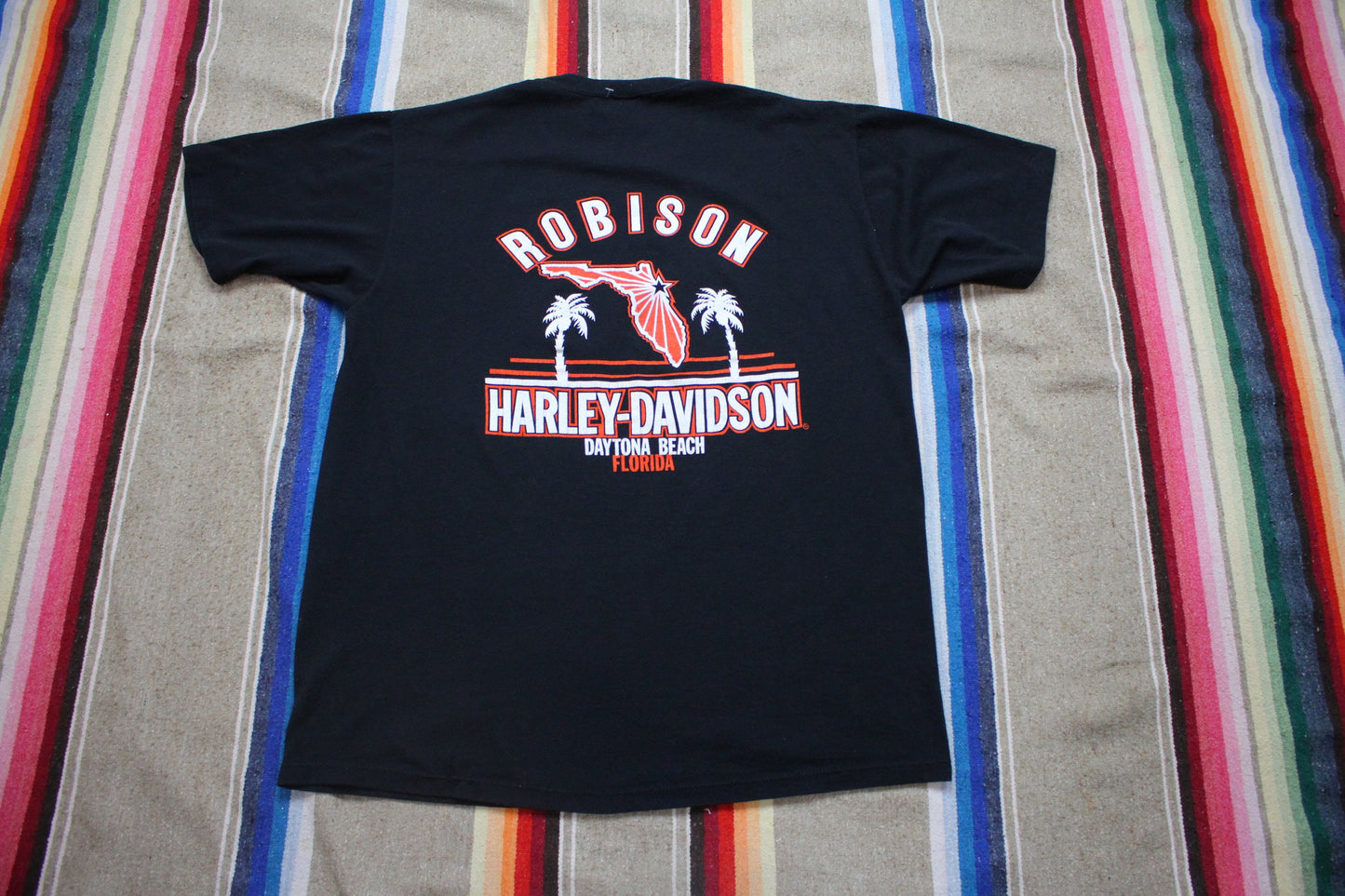 1980s/1990s Harley-Davidson Palm Trees Robison Daytona Beach Florida Motorcycle T-Shirt Made in USA Size L