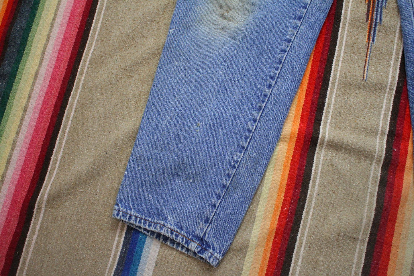 1990s H.I.S. Repaired Painter Blue Jeans Made in USA Size 36x32