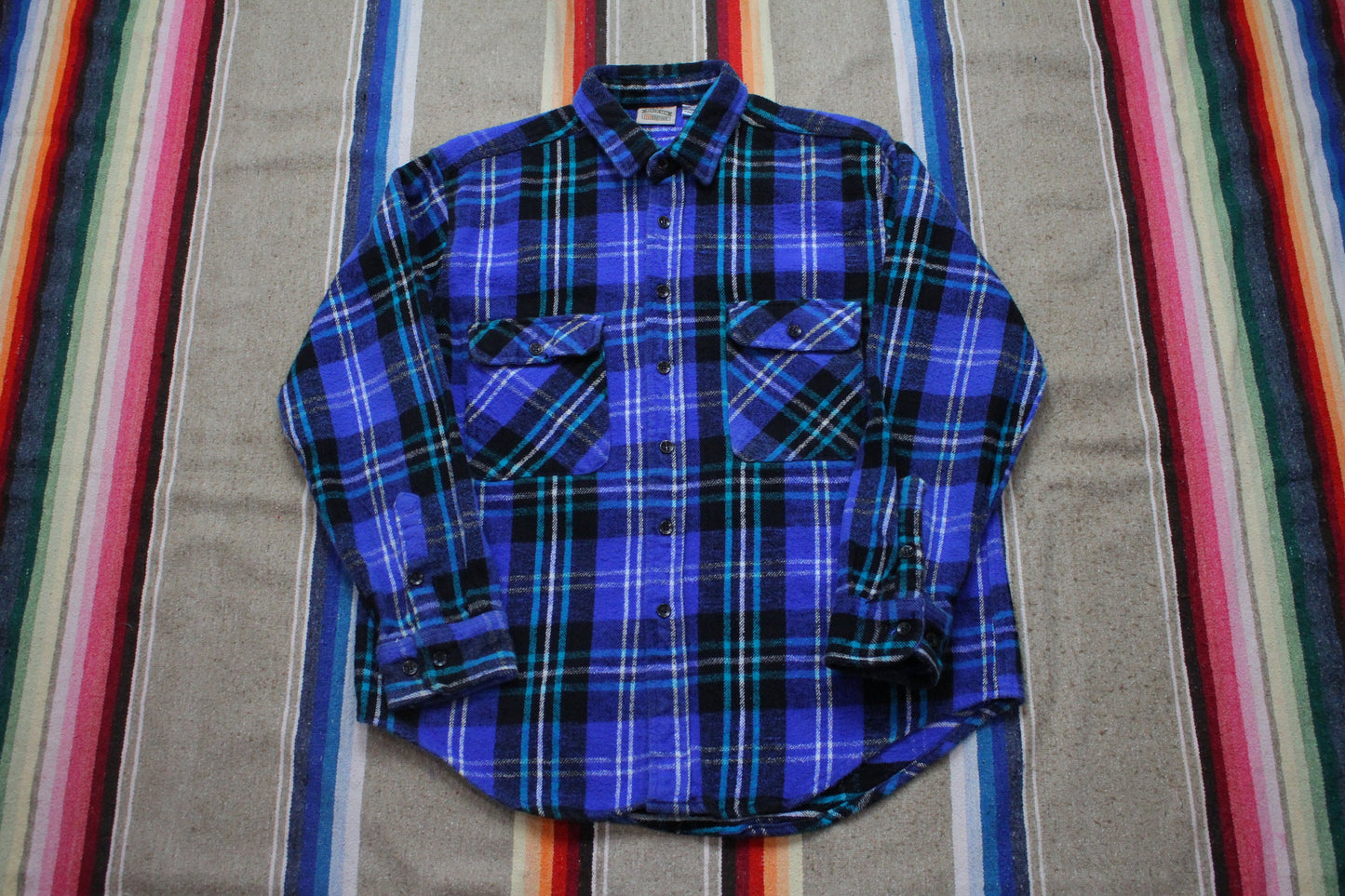 1990s/2000s Five Brother Blue Plaid Flannel Shirt Size L