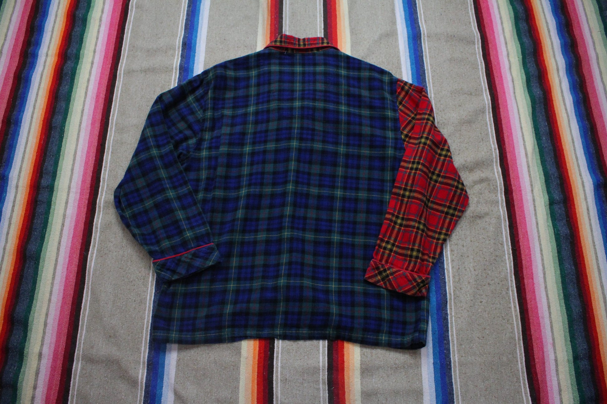 1980s/1990s Unbranded Color Block Plaid Flannel Sleep Shirt Size L