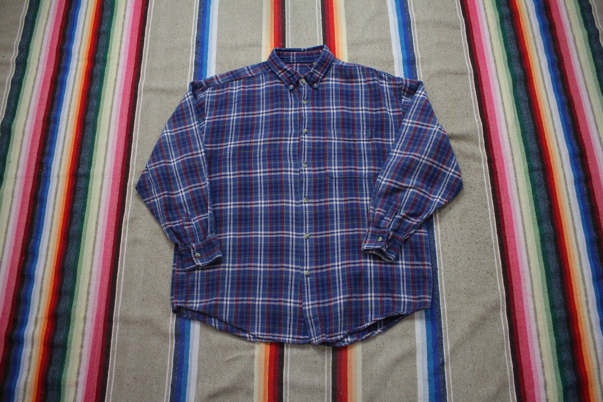 1990s Blue and Red Plaid Flannel Shirt Size XL