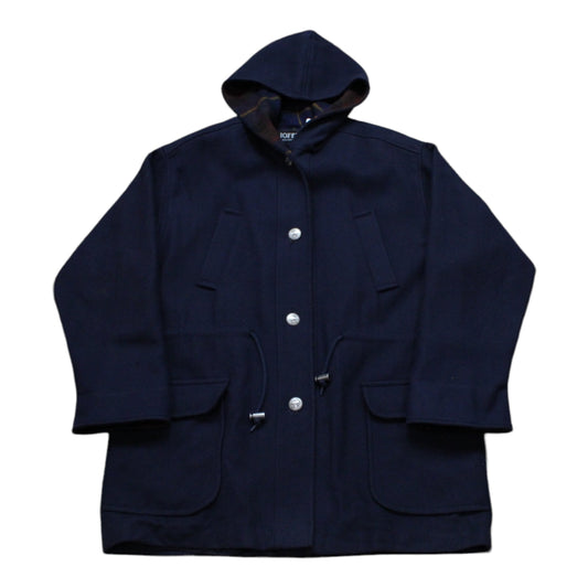 1990s Jofeld Wool Blend Navy Blue Hooded Coat Womens Size XXL+ Men's Size XL