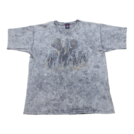 1990s/2000s Polar Graphics Acid Wash Dye Elephants Animal T-Shirt Size XL/XXL