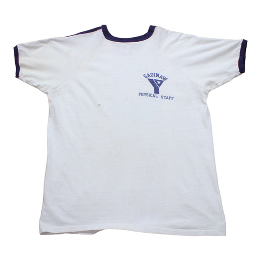 1970s Saginaw YMCA Physical Staff Raglan Cut Ringer T-Shirt Size L