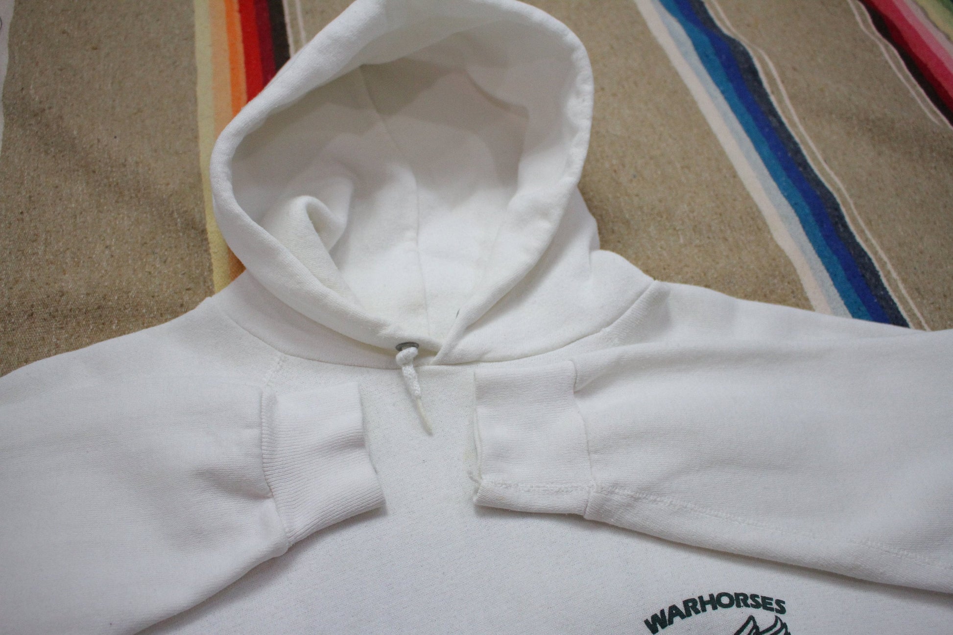 1980s Tultex VA-55 Warhorses Raglan Hoodie Sweatshirt Made in USA Size M/L