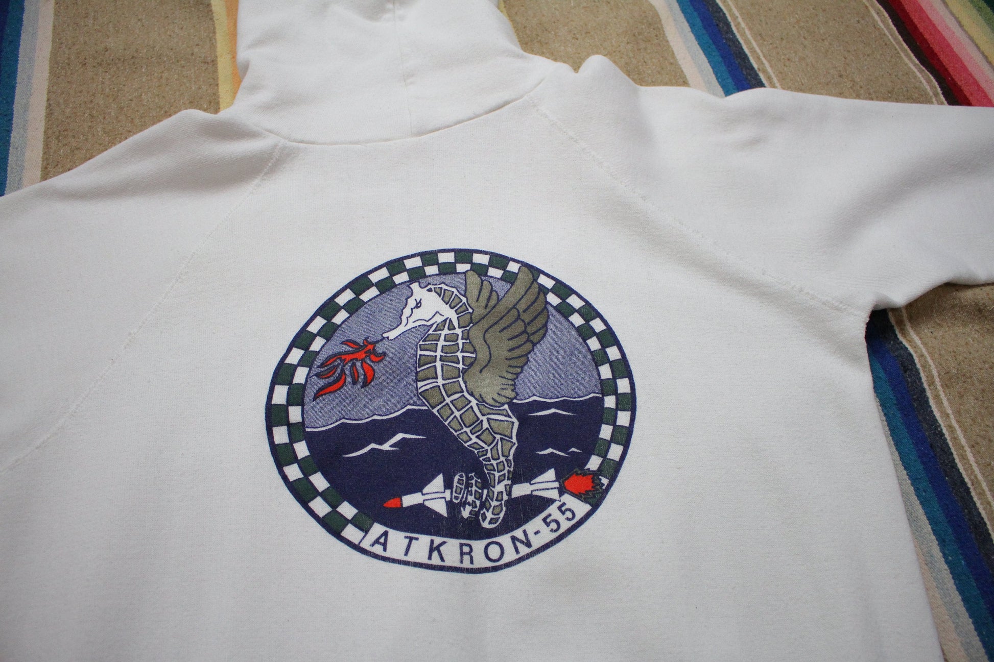 1980s Tultex VA-55 Warhorses Raglan Hoodie Sweatshirt Made in USA Size M/L
