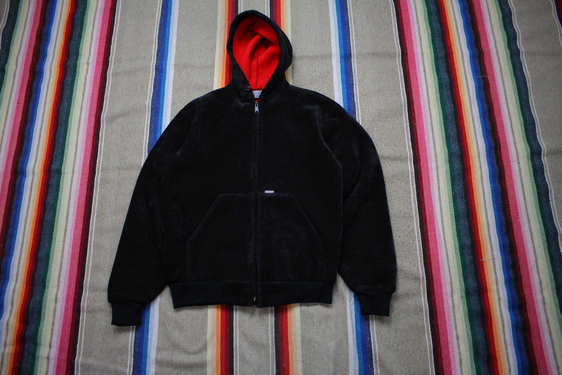 1980s Carhartt Rugged Outdoor Gear Velour Velvet Fleece Lined Hoodie Sweatshirt Made in USA Size M/L