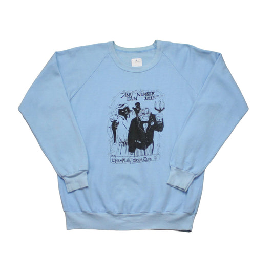 1980s 1983 Any Number Can Die Champlain Drama Club Play Raglan Sweatshirt Size S