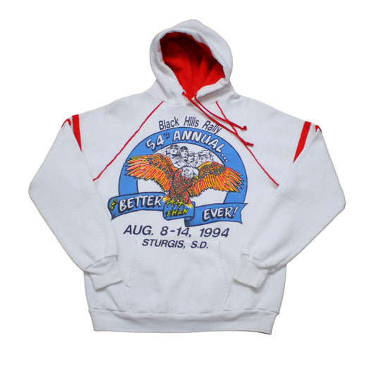 1990s 1994 Jerzees Russell Sturgis Black Hills Rally Raglan Hoodie Sweatshirt Made in USA Size M