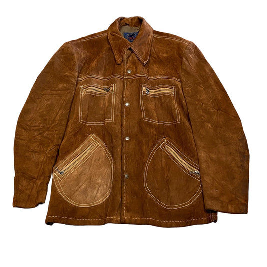 1970s Skalar Brown Leather Suede 4 Pocket Jacket Made in USA Size M/L