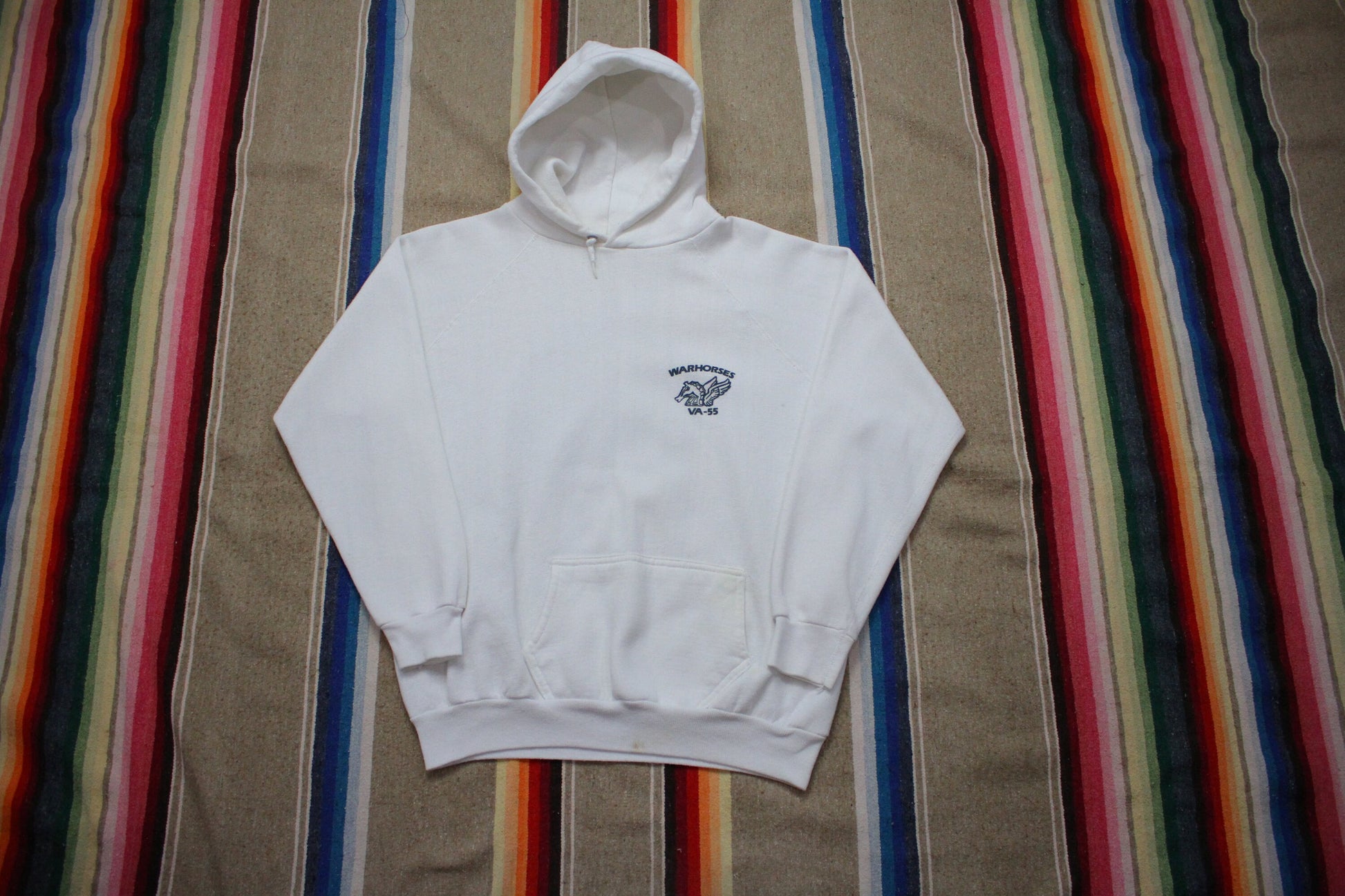 1980s Tultex VA-55 Warhorses Raglan Hoodie Sweatshirt Made in USA Size M/L