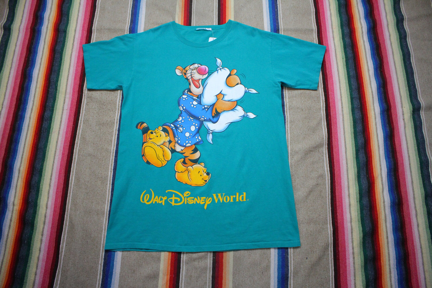 1990s/2000s Walt Disney World Tigger Winnie the Pooh Teal Sleep Shirt T-Shirt Size XL