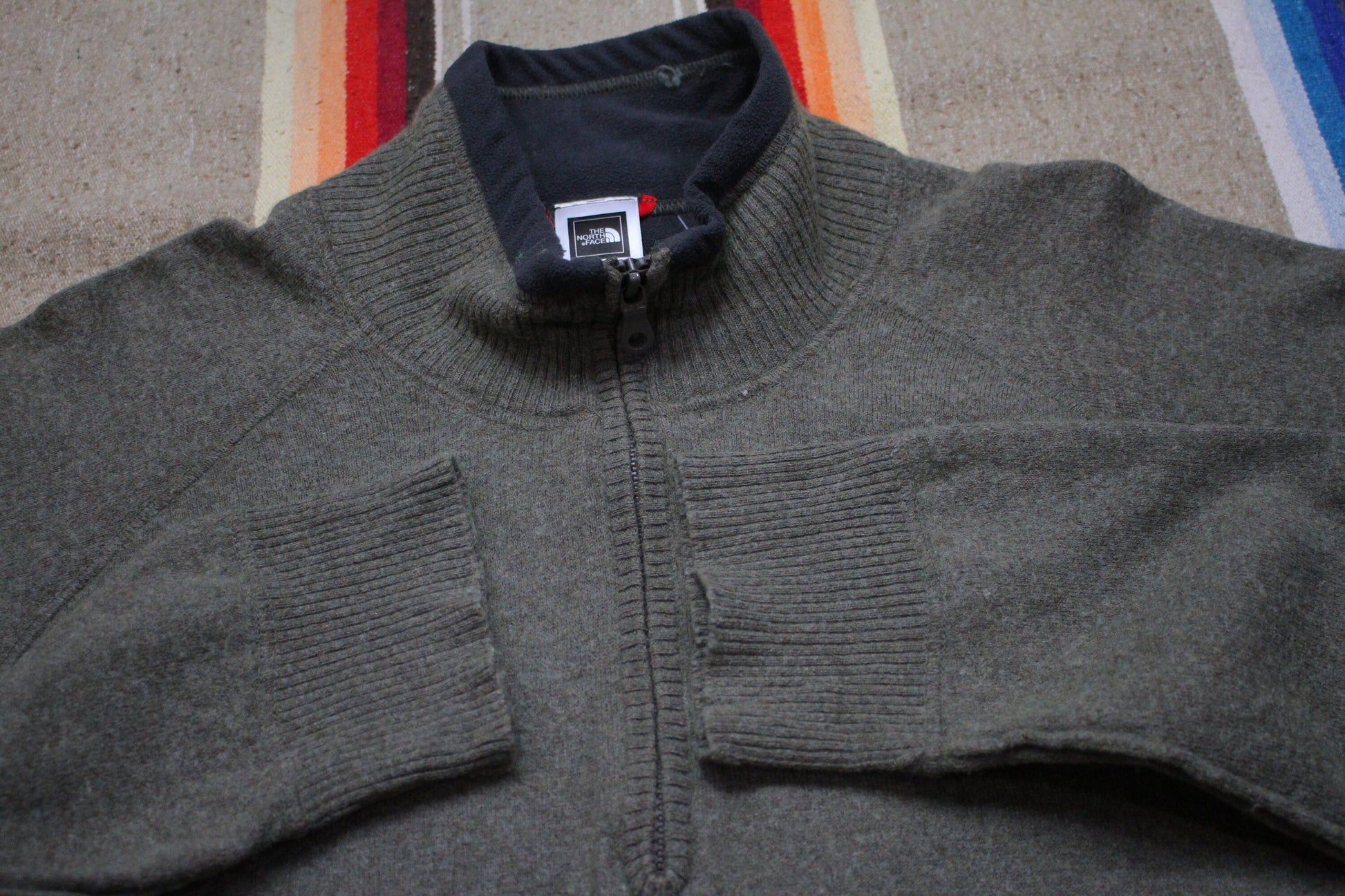 2010s The North Face TNF 1/4 Zip Mock Neck Wool Blend Fleece Sweater Size XL